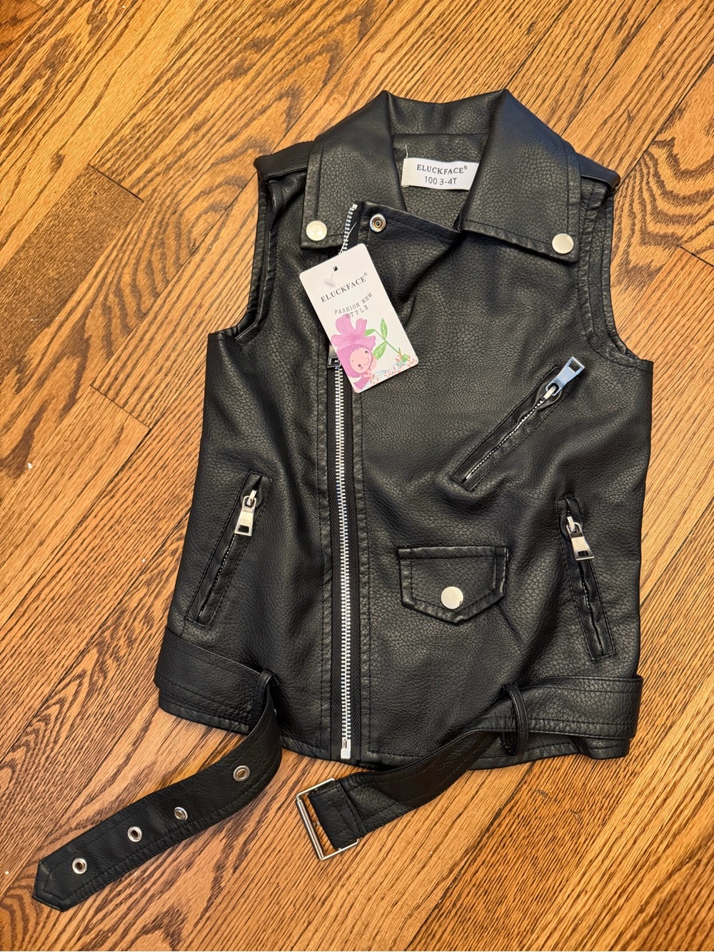 Kids Black Faux Leather Moto Vest